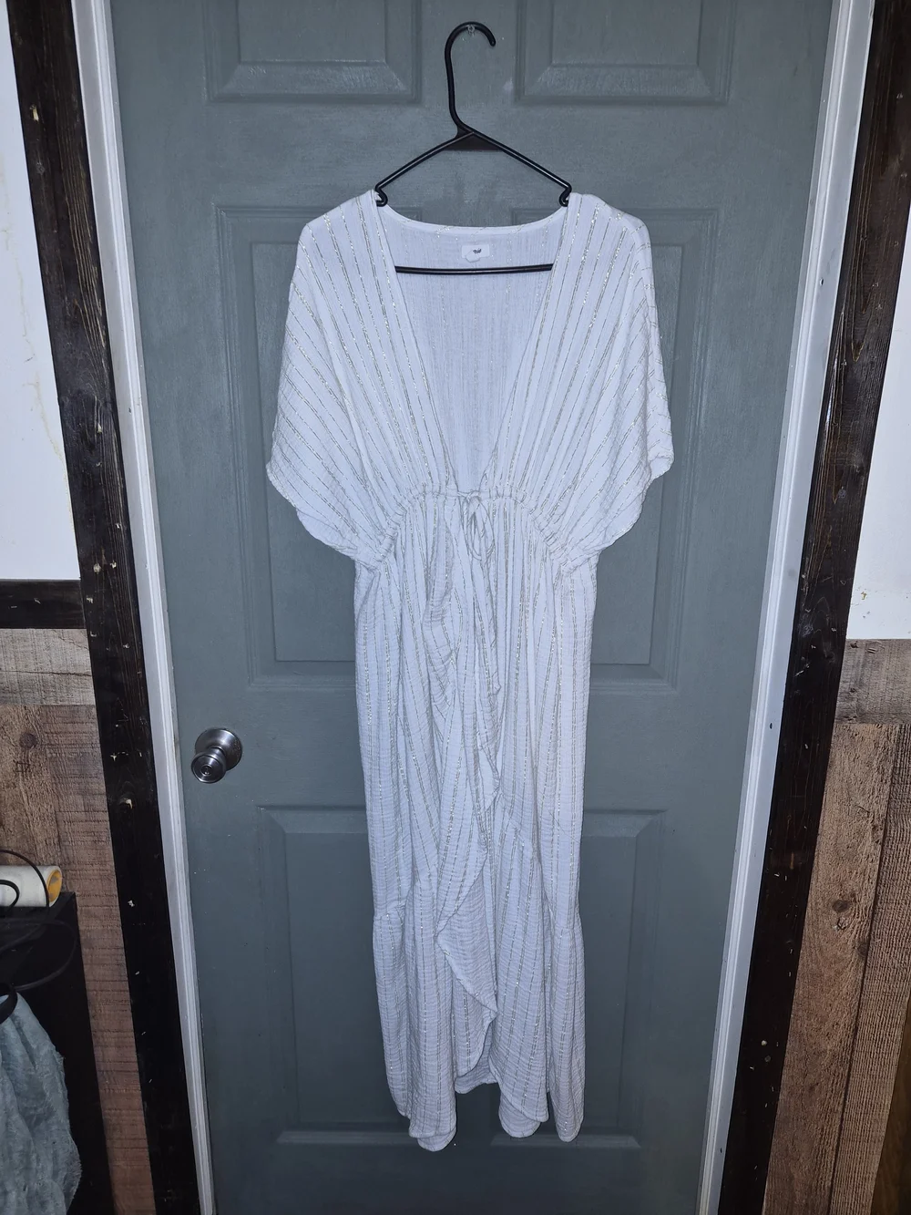 aerie White Swim Coverup with Gold Stripe